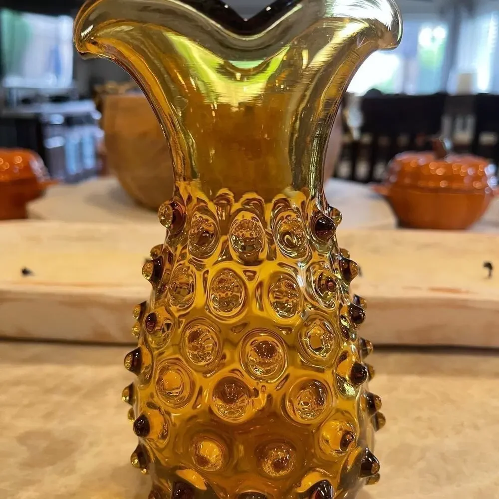 Gorgeous Vintage hobnail blown glass Empoli Vase amber glass 6” Italy
